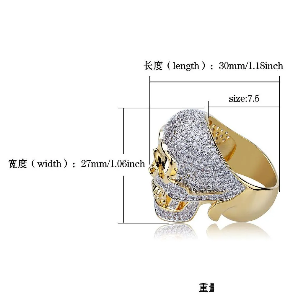 hip hop fashion personality tidal current band rings 18k real gold plated skull cuban finger circel jewelry