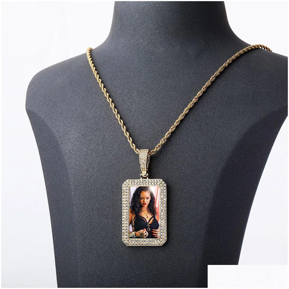 hip hop square photo pendant necklace - customizable memorial medal for couples men and womens gift