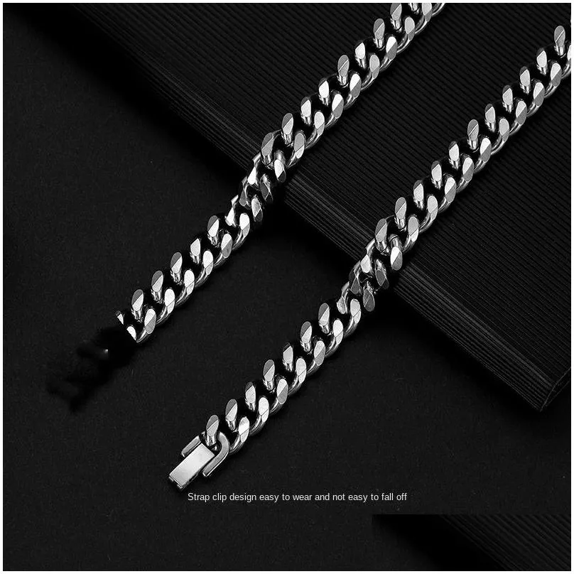 hip hop stainless steel cuban chain necklace simple six-sided polishing jewelry accessories water washable