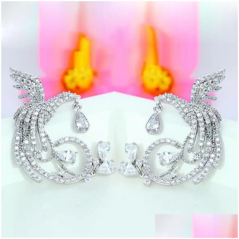 bling colorful zircon chinese phoenix dangle drop earrings wedding earrings for women gril gift