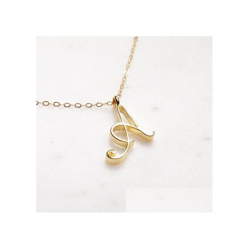 silver small swirl initial alphabet capital letter necklace all 26 english a-t cursive luxury monogram name word text character pendant chain necklaces for