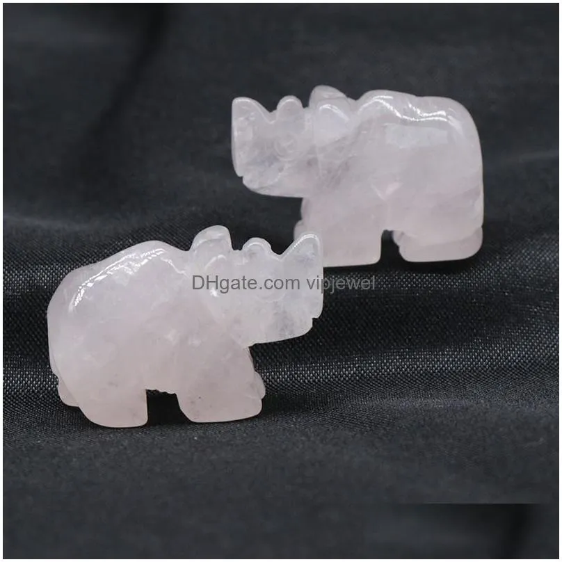 10pcs natural stone carving 1 inch rhinoceros shape crafts ornaments rose quartz crystal healing agate animal decoration