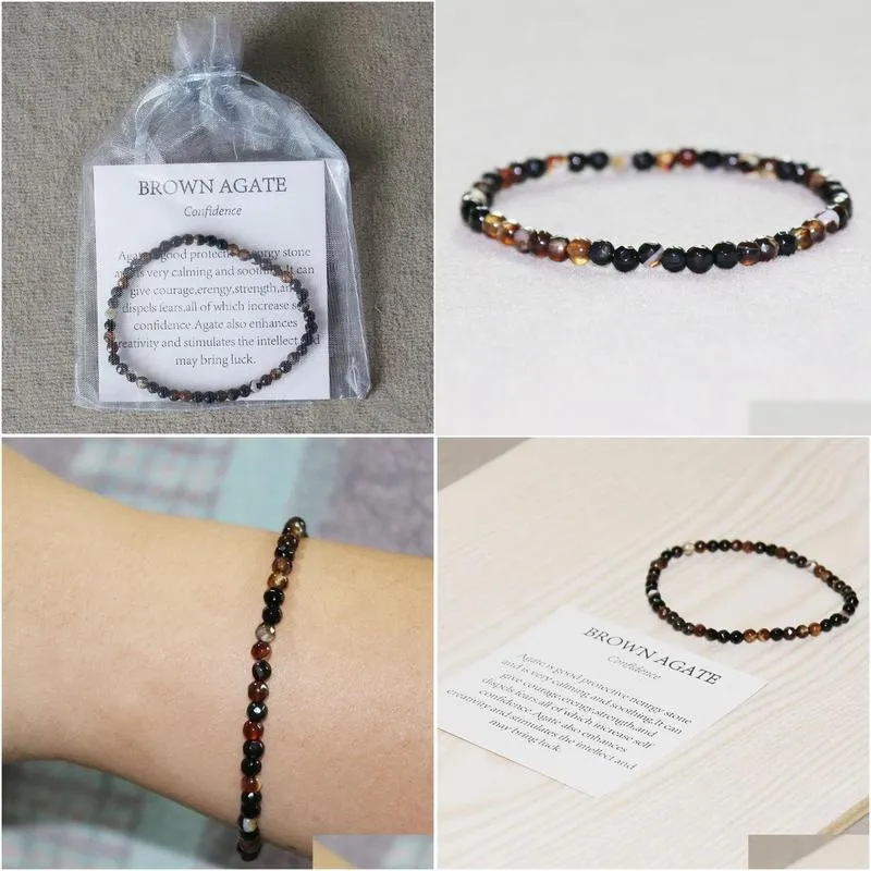 mg0043 wholesale natural brown agate bracelet 4 mm mini gemstone energy bracelet women`s mala yoga jewelry