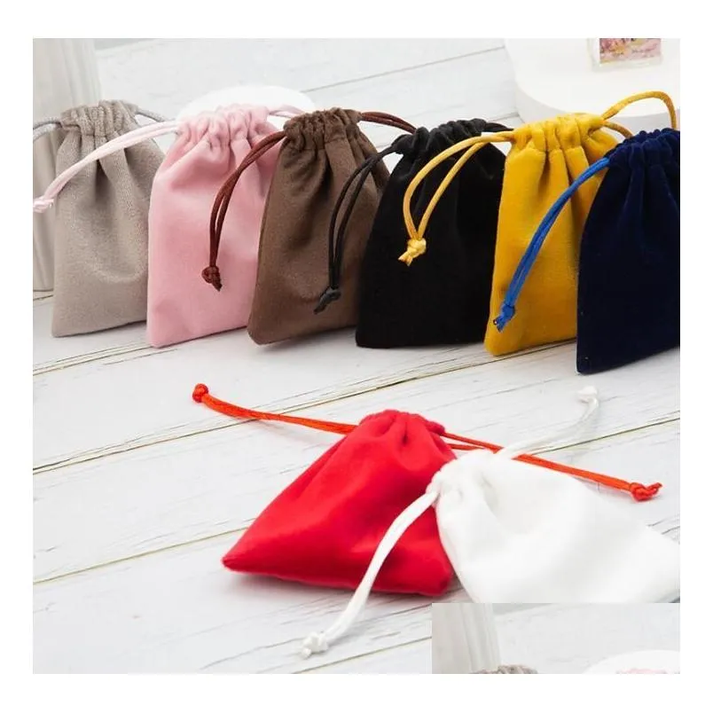 100pcs 5x7cm velvet drawstring pouch bag/jewelry bag christmas/wedding gift bags black red pink blue 8 color gc173