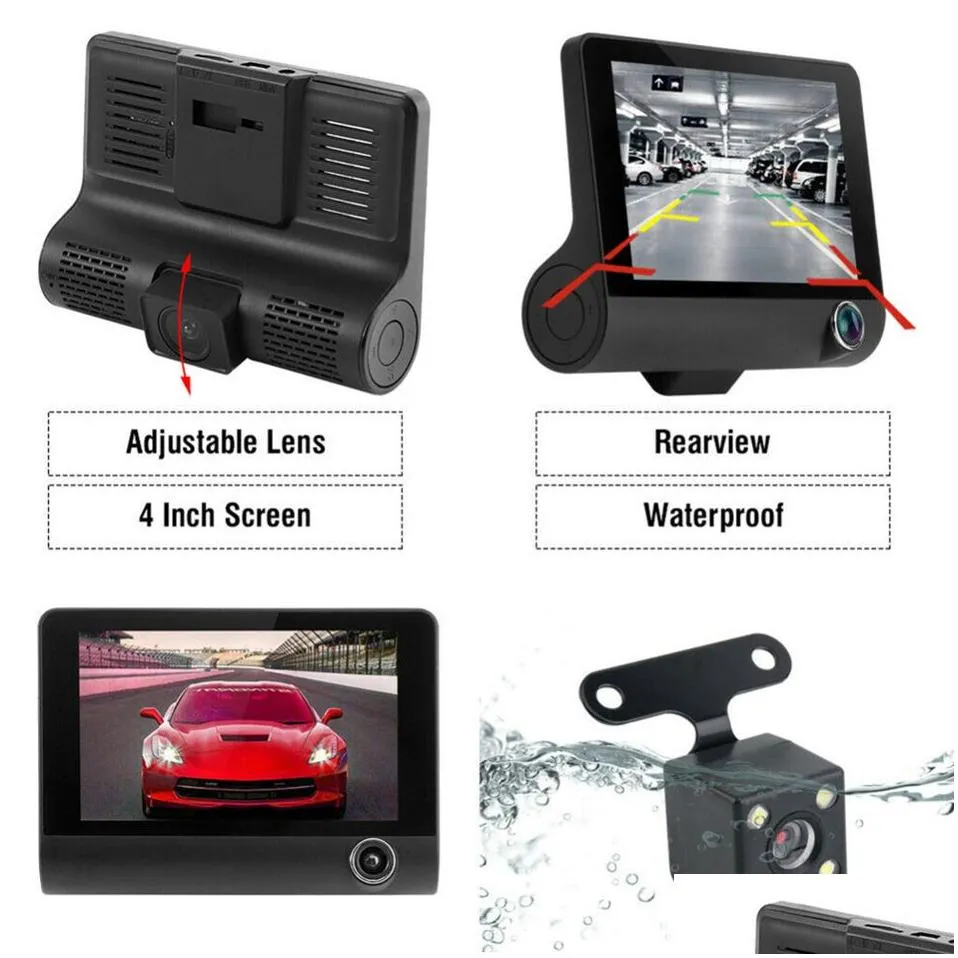 driving recorder car dvr hd 1080p 3 lens 170 degree rear view parking surveillance camera automatic video motion detection