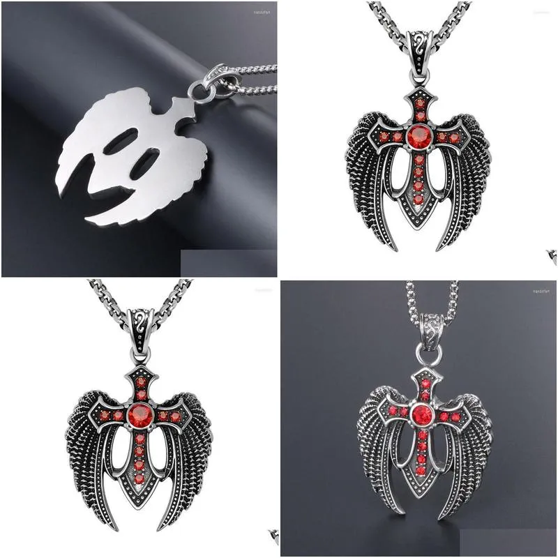 pendant necklaces miqiao stainless steel titanium red zircon gothic  vintage collar chains necklace for men women jewelry gift