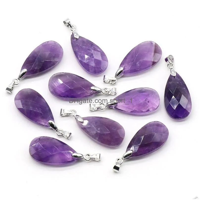 natural crystal stone water drop pendant amethyst tiger eye obsidian lazuli rose quartz charms diy necklace jewelry acc