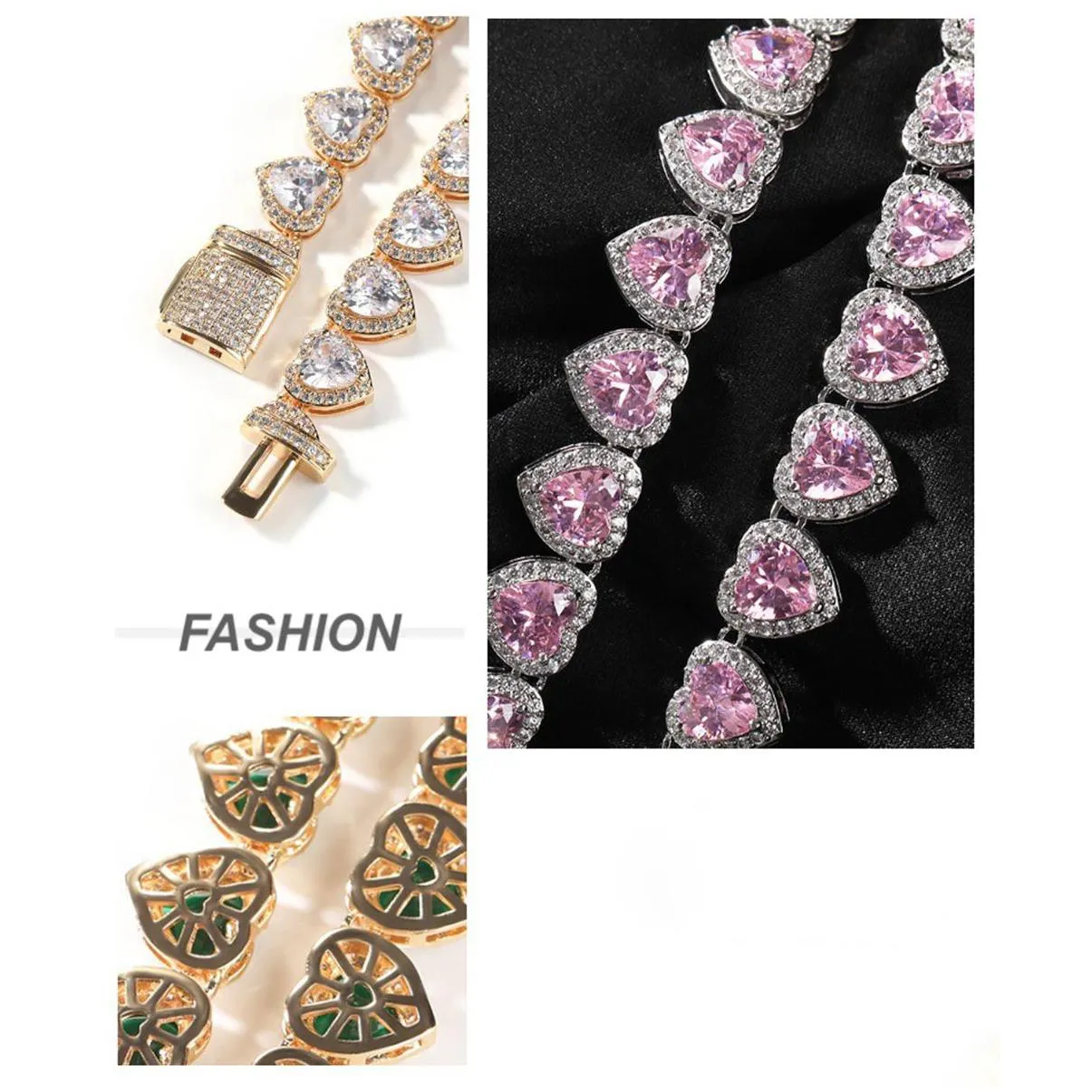 heart shape tennis chain necklace women gift colorful zircon rhinestone jewelry