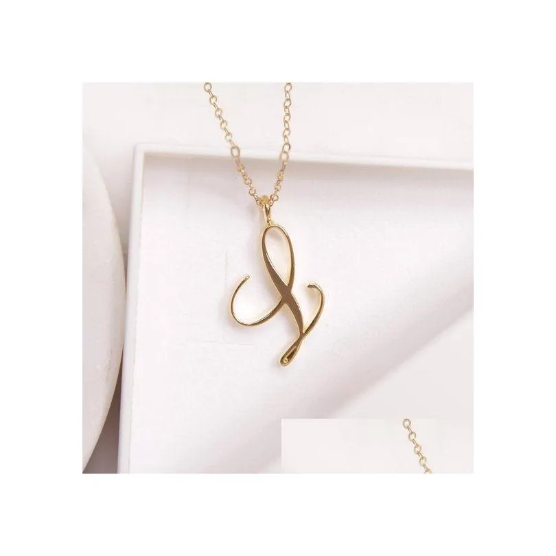 silver small swirl initial alphabet capital letter necklace all 26 english a-t cursive luxury monogram name word text character pendant chain necklaces for
