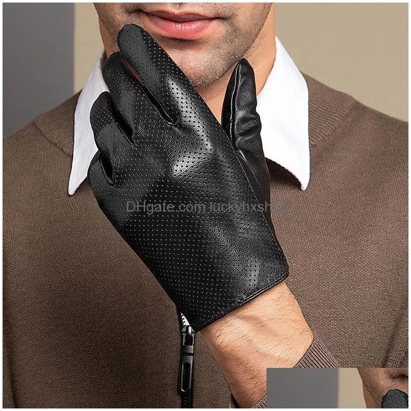 five fingers gloves 100% genius sheepskin gloves mens driving gloves thin breathable touch screen mens gloves s2759 230512