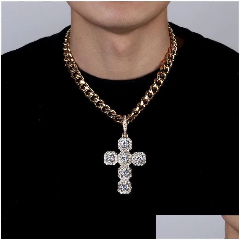 zircon hip hop cross necklace real gold plated bling mens jewelry
