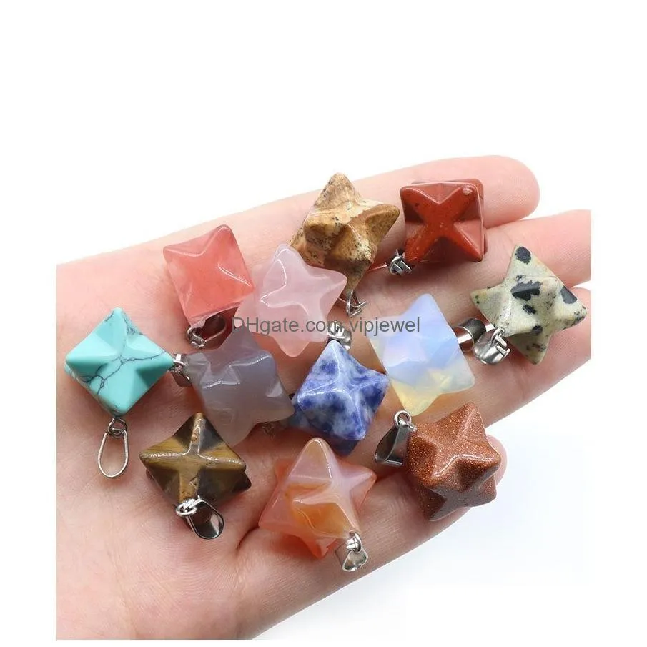 merkaba star natural stone charms pendants for diy necklace jewelry meditation chakra reiki healing energy protection decoration