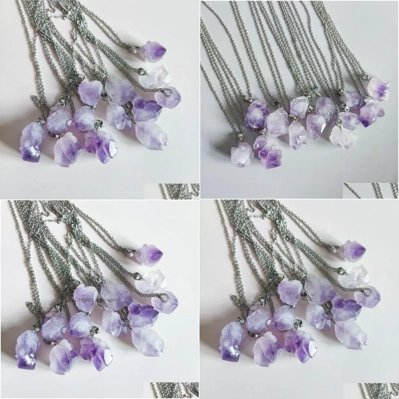 reiki healing natural crystal necklace irregular stone amethysts pendant necklace