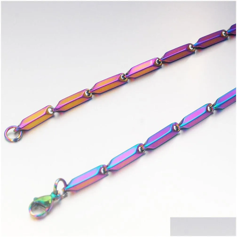 stainless steel colorful rice shape chains necklace link chain jewelry for men and women jewelry accessories