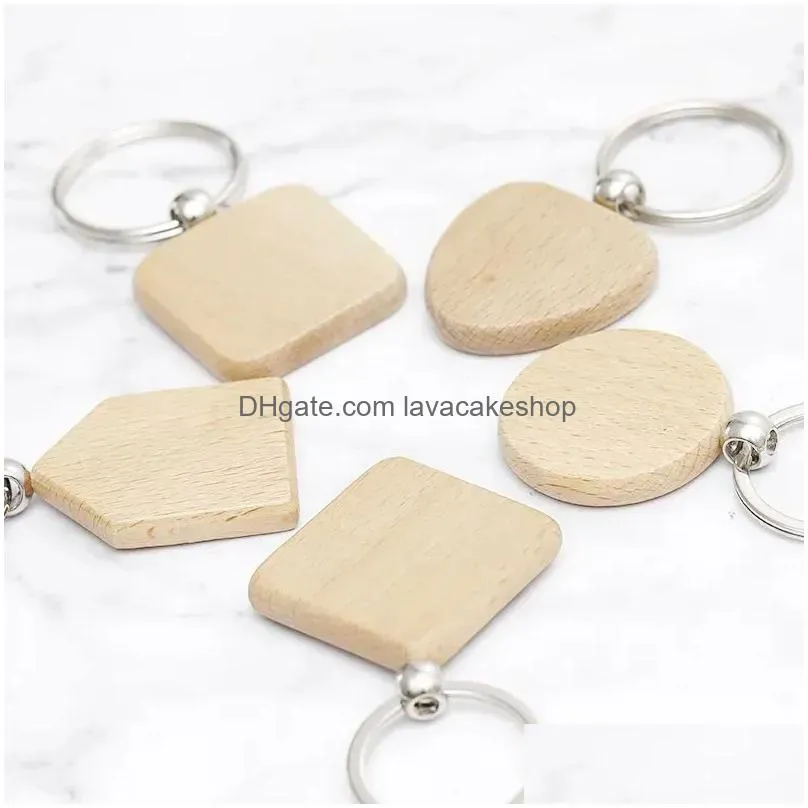 promotional handicrafts party favor souvenir plain diy blank beech wood pendant key chain keychain with key ring 2023