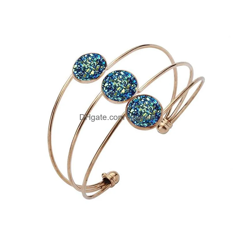 fashion druzy drusy bracelet silver gold color 6 colors three layers round imitate stone bangle bracelet for women jewelry