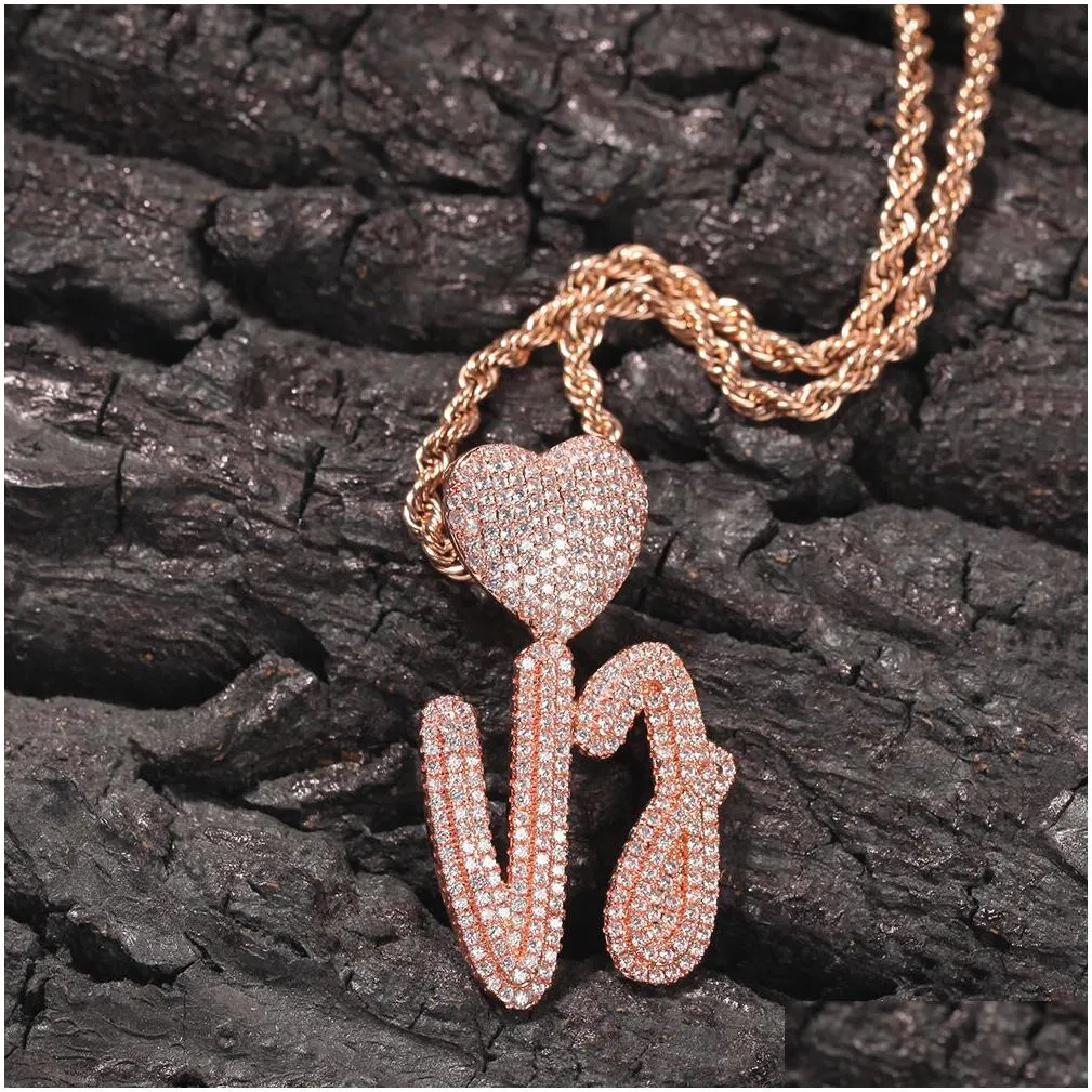 custom bubble letter heart pendant necklace - 18k gold/silver plated simulated diamonds - hip hop jewelry for men and women