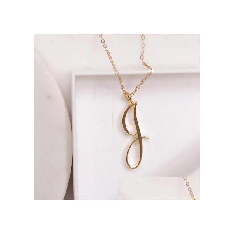 silver small swirl initial alphabet capital letter necklace all 26 english a-t cursive luxury monogram name word text character pendant chain necklaces for