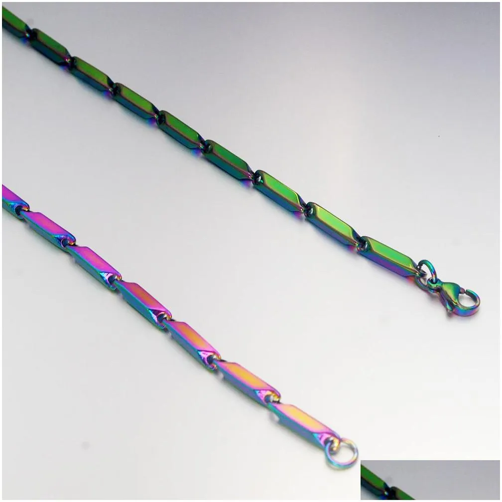 stainless steel colorful rice shape chains necklace link chain jewelry for men and women jewelry accessories