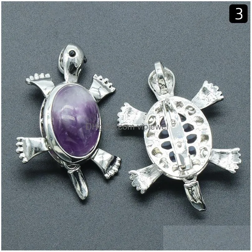 natural stone little turtle brooch charms lapis lazuli amethyst rose quartz tortoise crystal pendant diy earrings necklace jewelry