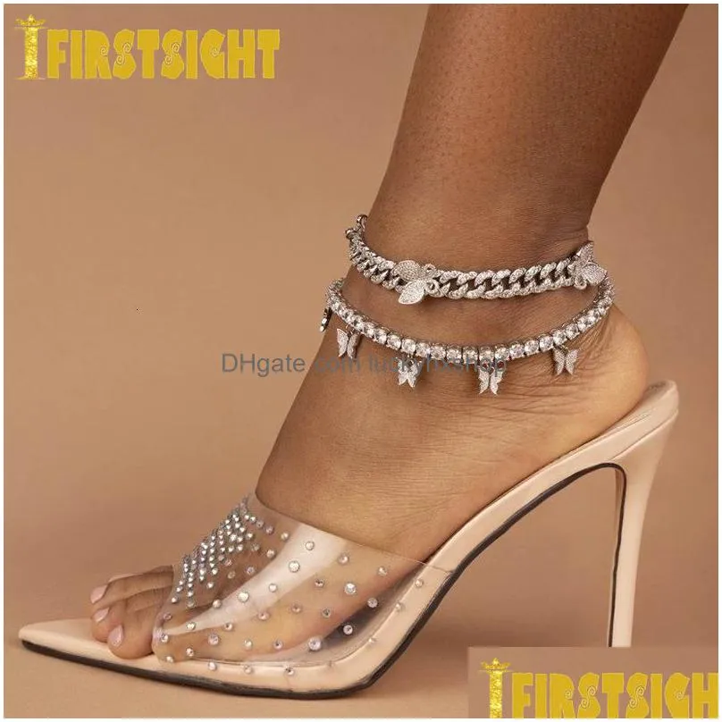 anklets parking lot cz rectangular butterfly ankle 10mm ice sparkling  cuban link gold silver ankle womens hip hop jewelry