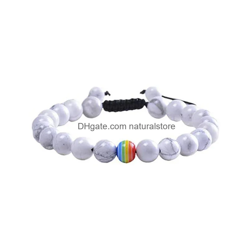 rainbow pride couple bracelet beaded strands jewelry white howlite black lava rock beads oil diffuser bracelets for men women