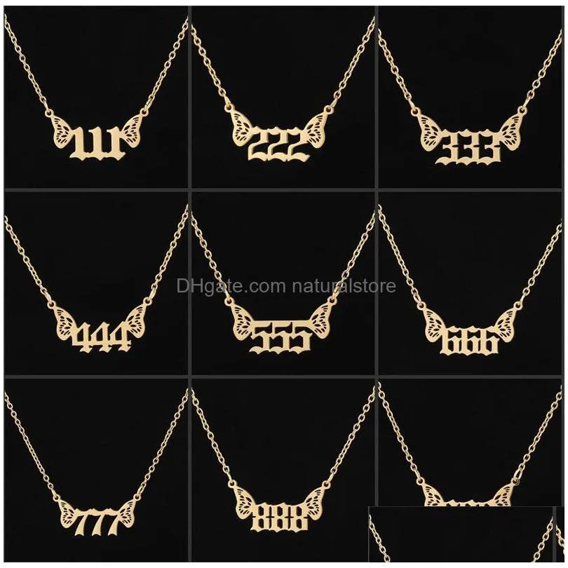 stainless steel lucky number necklaces angel wing 000 999 gold palted choker bijoux dainty christmas gift