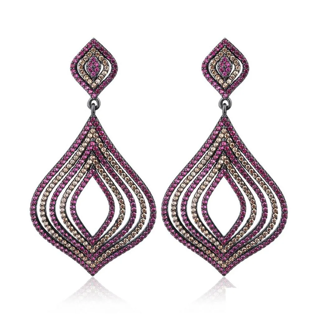 hip hop vintage colorful dangle earrings 18k real gold plated bling zircon drop earring for women