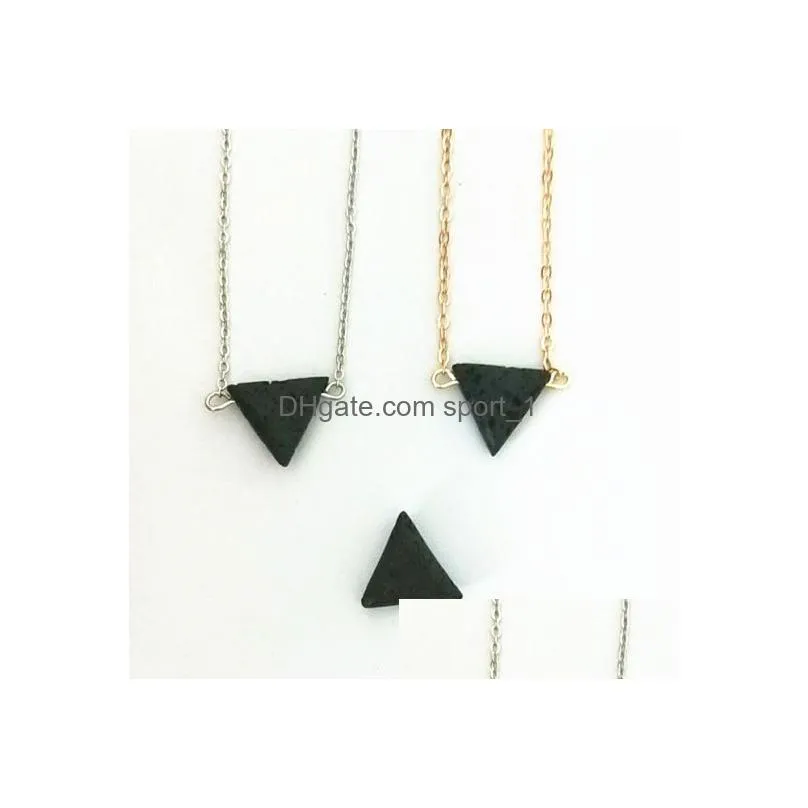 fashion silver gold color triangle lava stone necklace volcanic rock aromatherapy  oil diffuser necklace for women jewelry