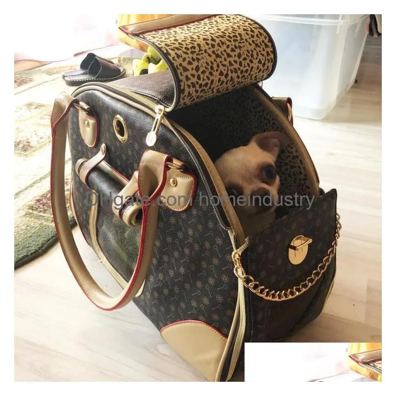 jh luxury fashion dog carrier pu leather puppy handbag purse cat tote bag pet valise travel hiking shopping brown large