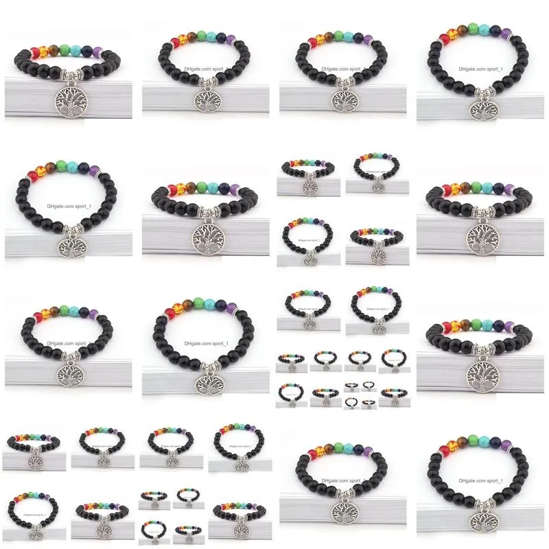 8mm natural stone bracelet 7 chakra tree of life charm bracelets multicolor beads stones bracelet women men yoga bracelets