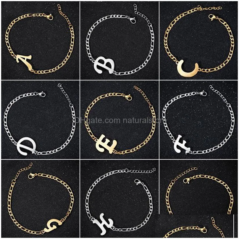 chic capital letter bracelet stainless steel chunky chain ideal girls birthday gift