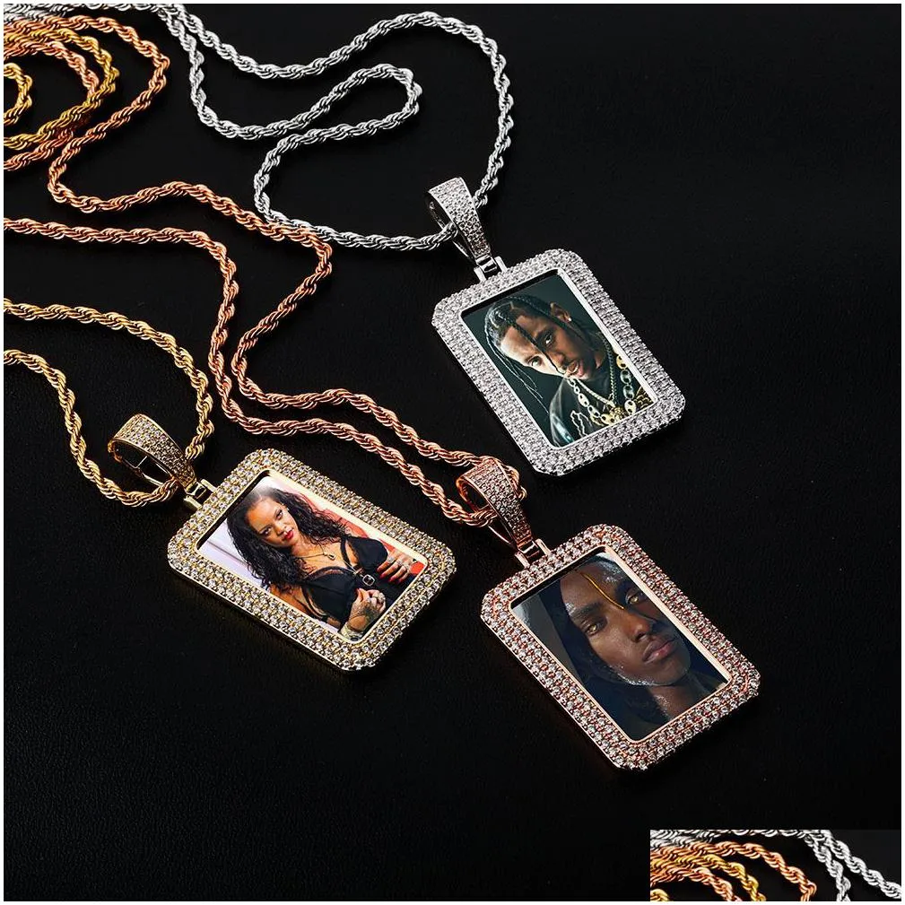 hip hop square photo pendant necklace - customizable memorial medal for couples men and womens gift