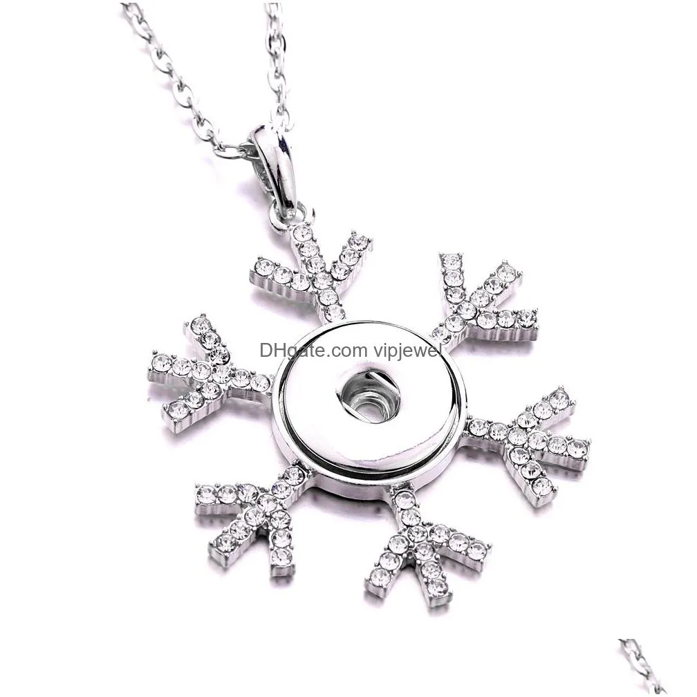 fashion snowflake crystal snap button necklace 18mm ginger snaps buttons charms necklaces for women jewelry