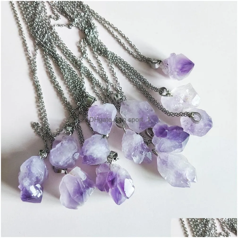 reiki healing natural crystal necklace irregular stone amethysts pendant necklace