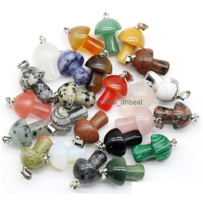 mix natural stone charms quartz crystal amethyst agates aventurine mushroom pendant for diy jewelry making accessories