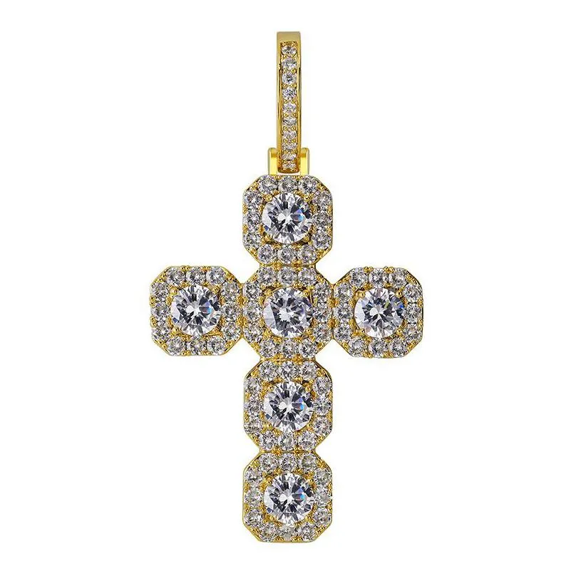 zircon hip hop cross necklace real gold plated bling mens jewelry