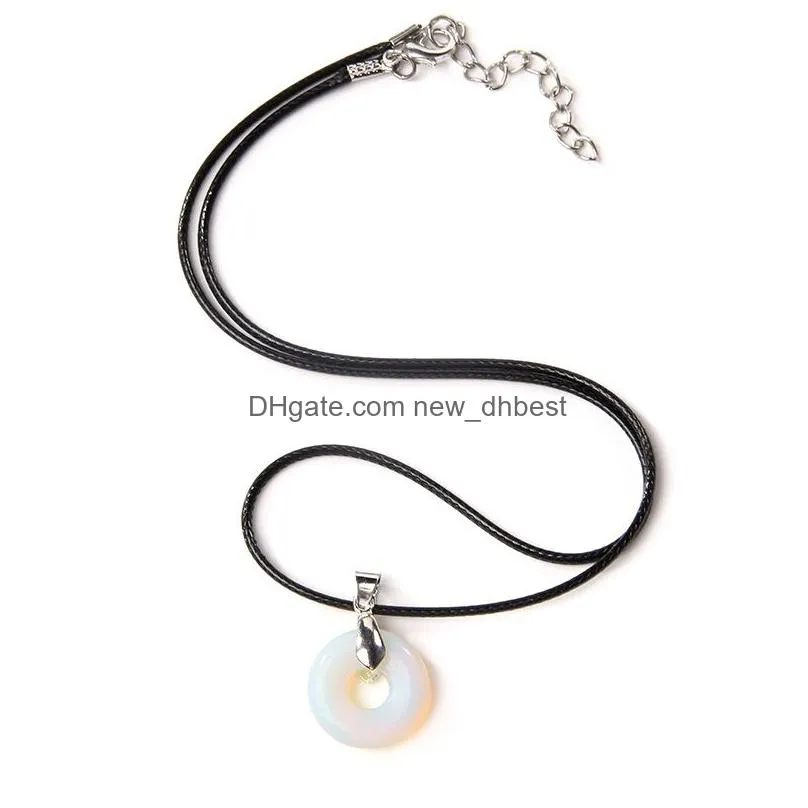 reiki natural stone peace buckle pendant quartz crystal turquoises tiger eye opal aventurine donuts pendant leather chains necklace for women