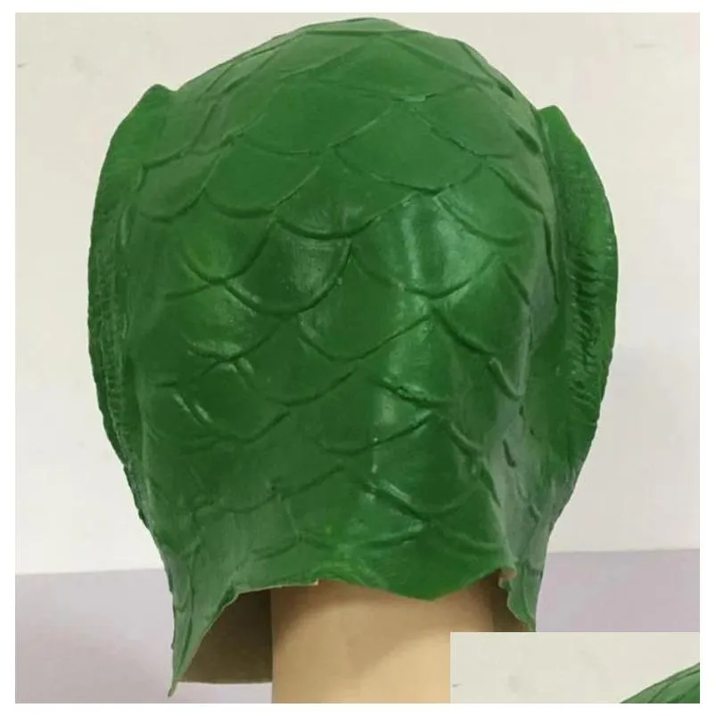 novelty latex green fish head mask - open mouth animal cosplay prop for adults