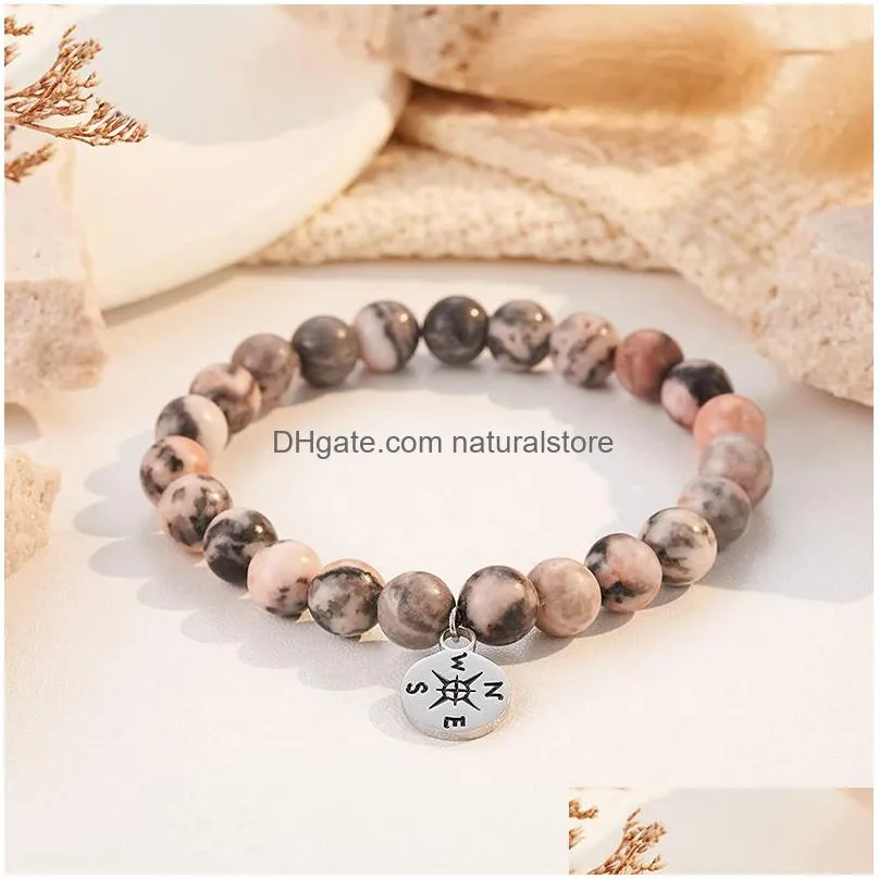 compass charm bracelets strands natural tiger eye beaded bracelet for studenet women handmade elastic jewelry beads pulsera