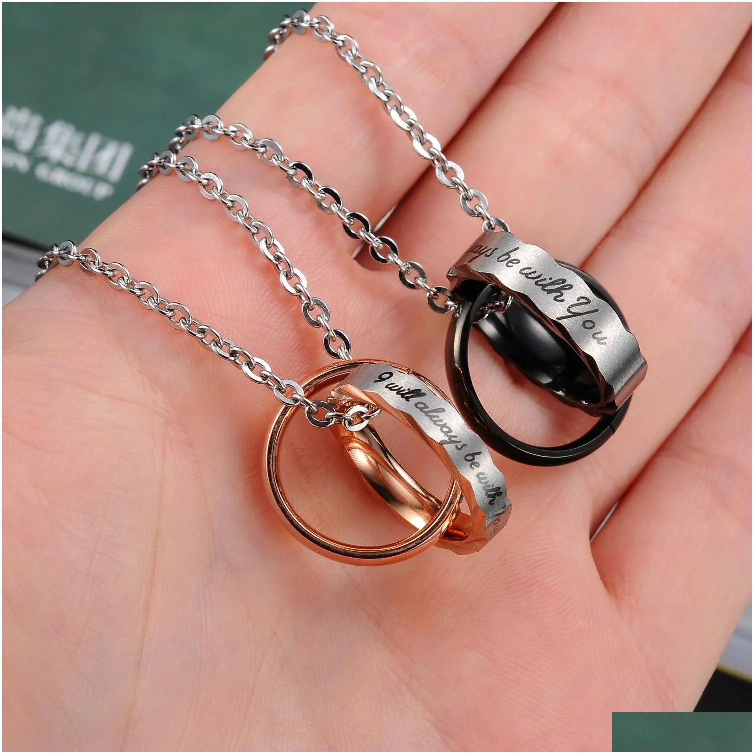 classic couple pendant necklace stainless steel 14k gold plated titanium steel lover jewelry