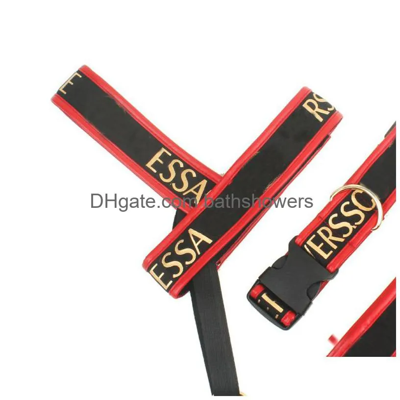 designers brand dog collar for small medium dogs leather edge stamping chest dogs harness strap traction rope set with letter