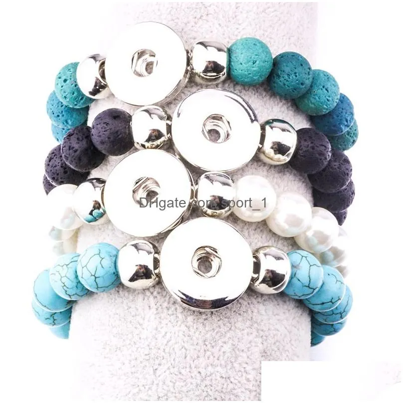 10mm black lava stone turquoise bead snap button bracelet aromatherapy  oil diffuser bracelet for women snap button jewelry