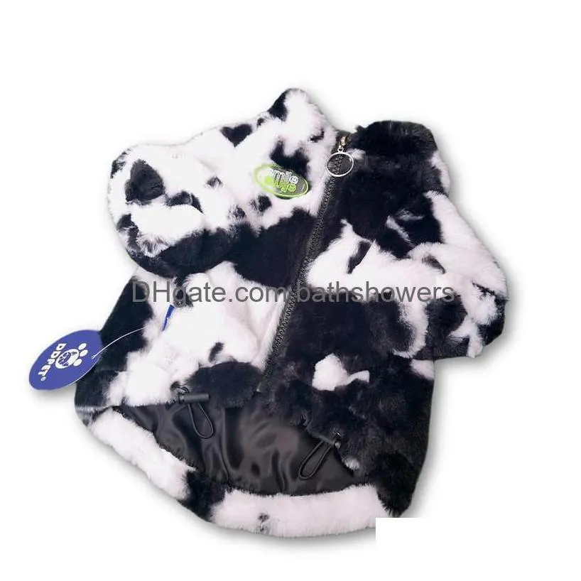 trendy plus velvet clothes autumn winter dog jackets milk printed pet dog hoodies clothes teddy schnauzer pomeranian