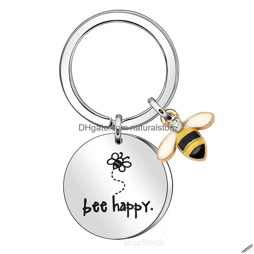 bee happy teacher keychain - engraved stainless steel gift