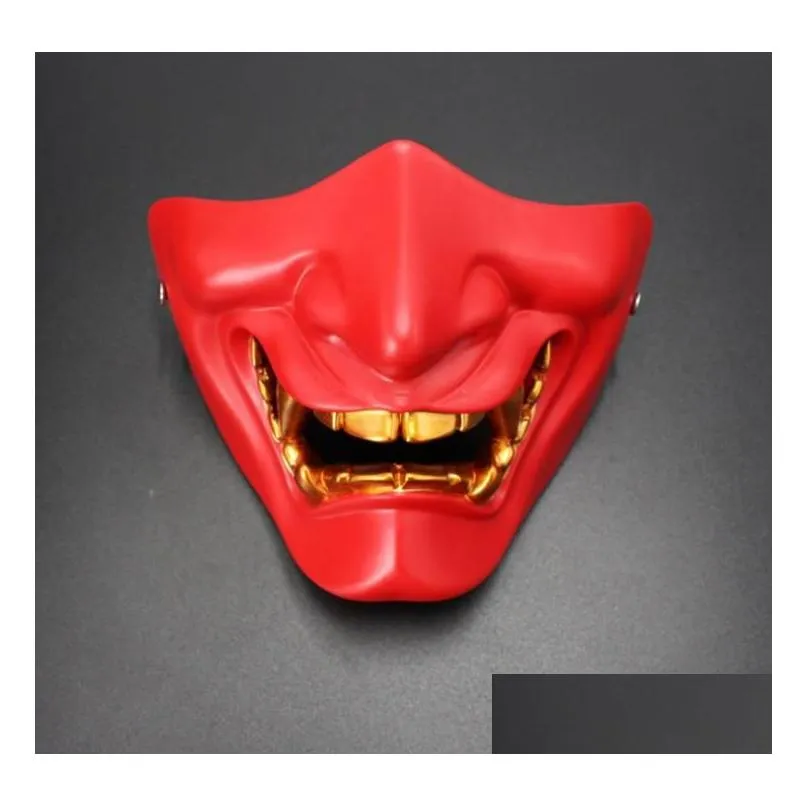 evil demon gold teeth half mask resin halloween costume prop for paintball airsoft cosplay