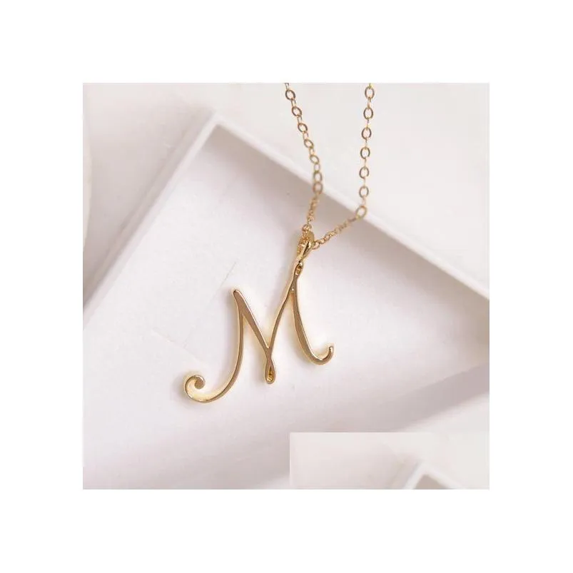 silver small swirl initial alphabet capital letter necklace all 26 english a-t cursive luxury monogram name word text character pendant chain necklaces for