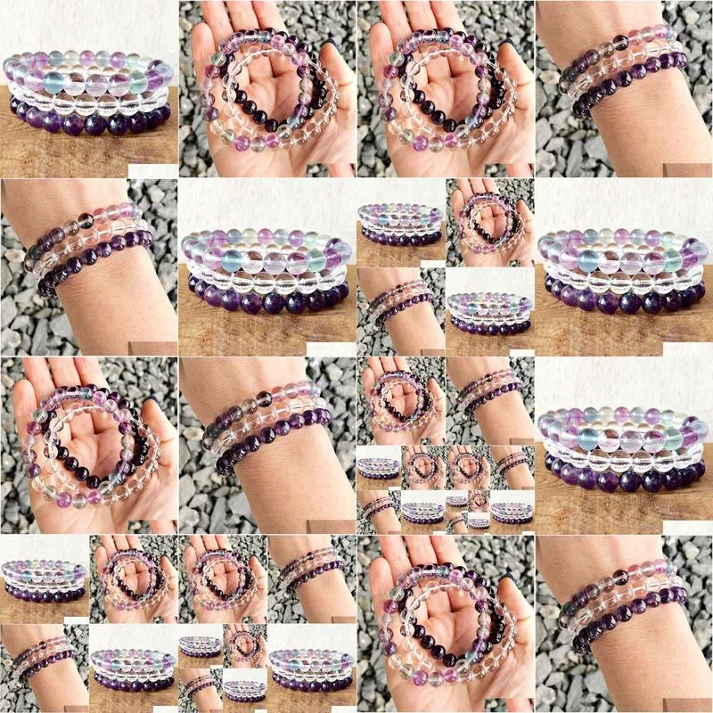 mg0358 new design crown chakra stack bracelet set natural fluorite amethyst clear quartz bracelet heart chakra crystals bracelet