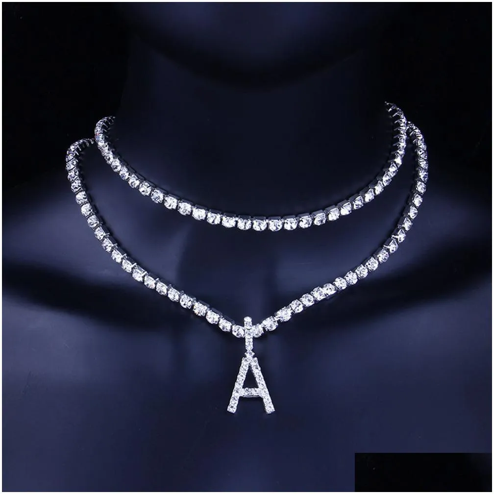 crystal initial tennis necklace for women - statement alphabet pendant with 26 letters choker style jewelry