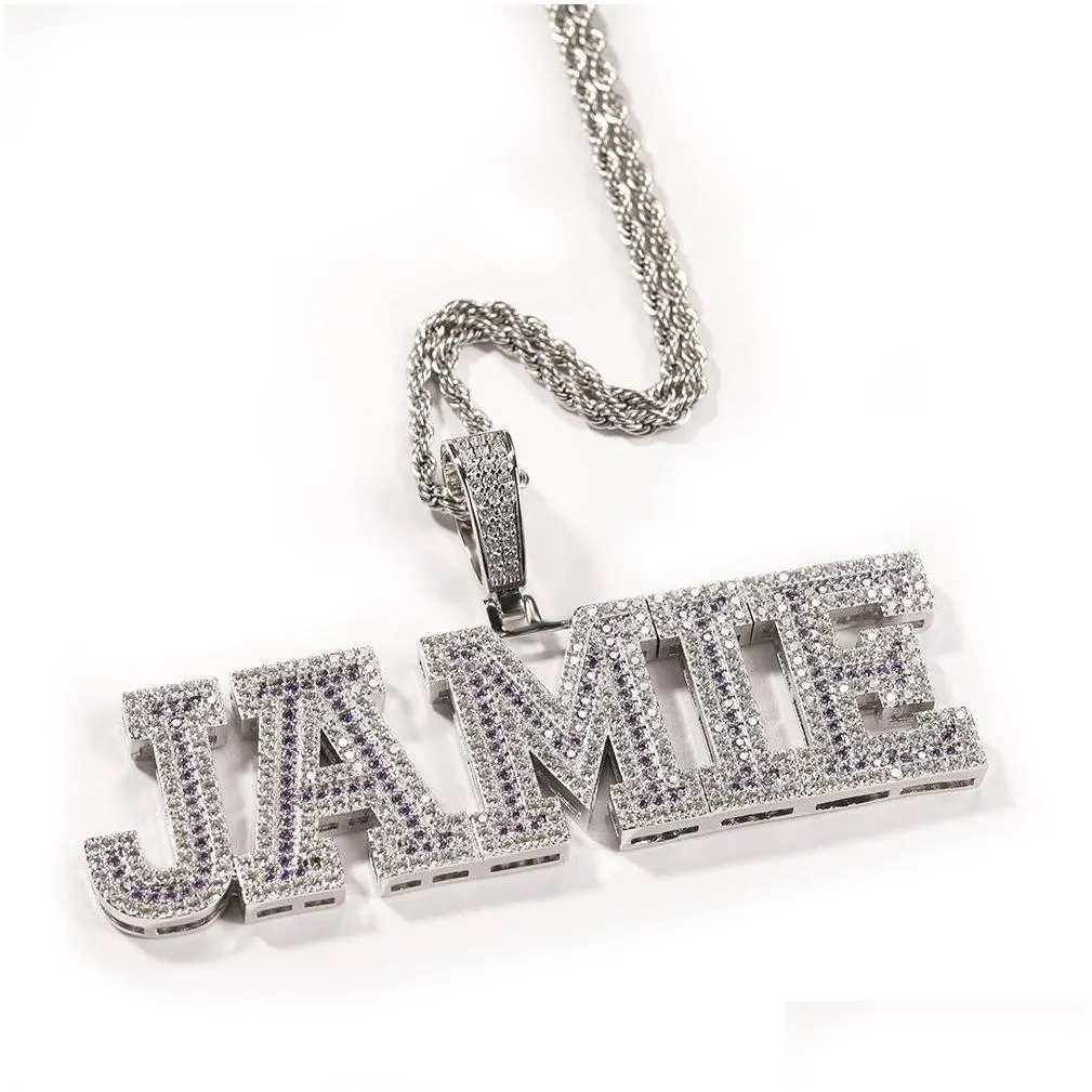 topbling a-z custom name letters pendant necklaces courful zircon can choose real gold plated hip hop jewelry